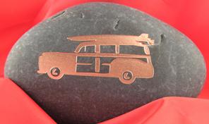 Surfboard custom etched rock of woody